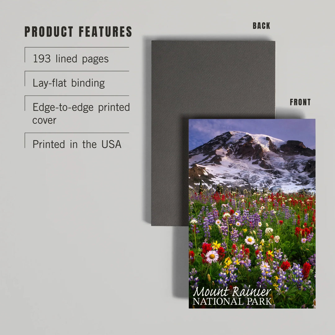 Lined 6x9 Journal, Mount Rainier National Park, Mountain and Spring Flowers, Lay Flat, 193 Pages, FSC paper