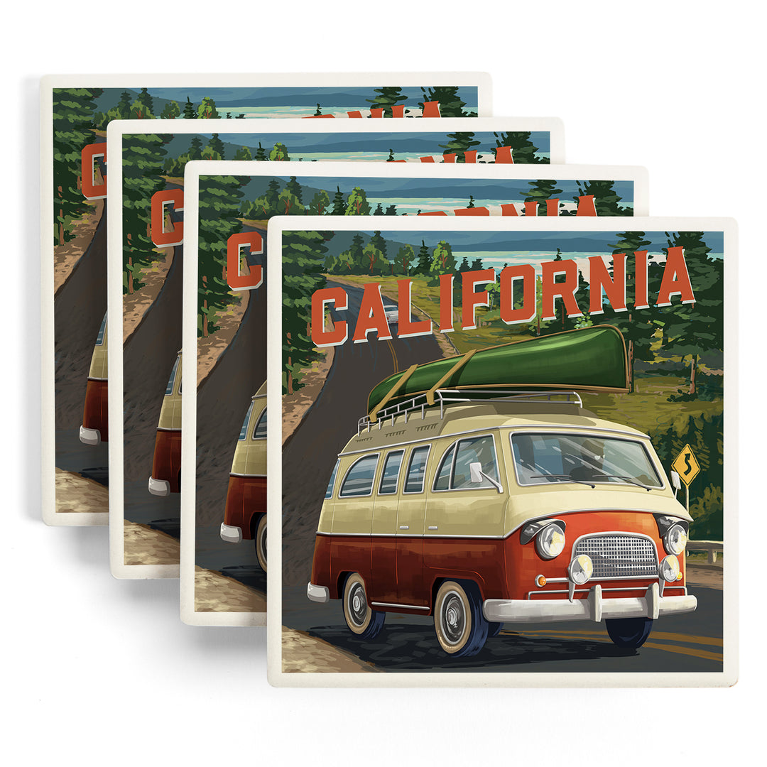 California, Painterly, Camper Van, Off To Roam, Coaster Set