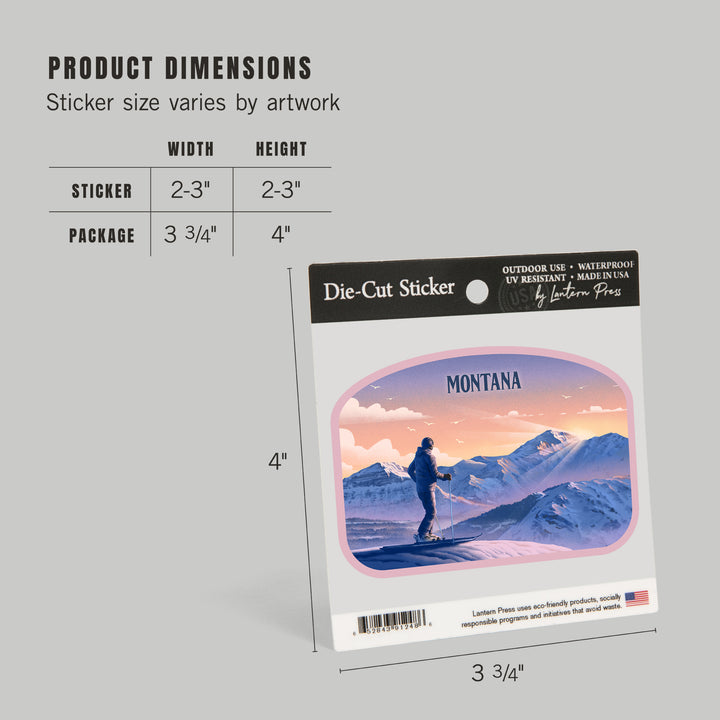 Montana, Lithograph, Skier At The Top, Vinyl Sticker