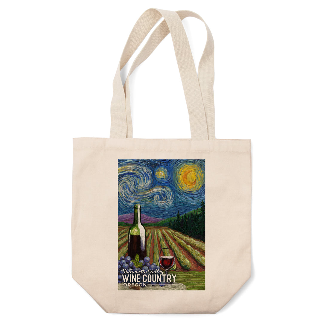 Willamette Valley, Oregon, Wine Country, Starry Night, Lantern Press Artwork, Tote Bag