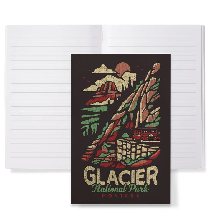 Lined 6x9 Journal, Glacier National Park, Montana, Distressed Vector, Lay Flat, 193 Pages, FSC paper