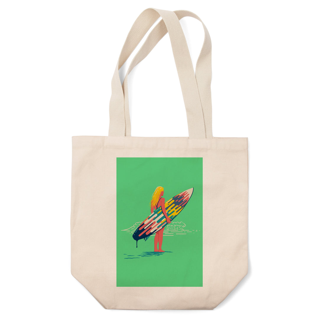 Sweet Relief Collection, Surfer Girl with Surfboard, Tote Bag