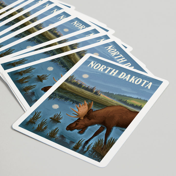 Playing Cards, North Dakota, Lithograph, Reflection Pond and Bull Moose, 52 Card Deck with Jokers in Box, Unique Art