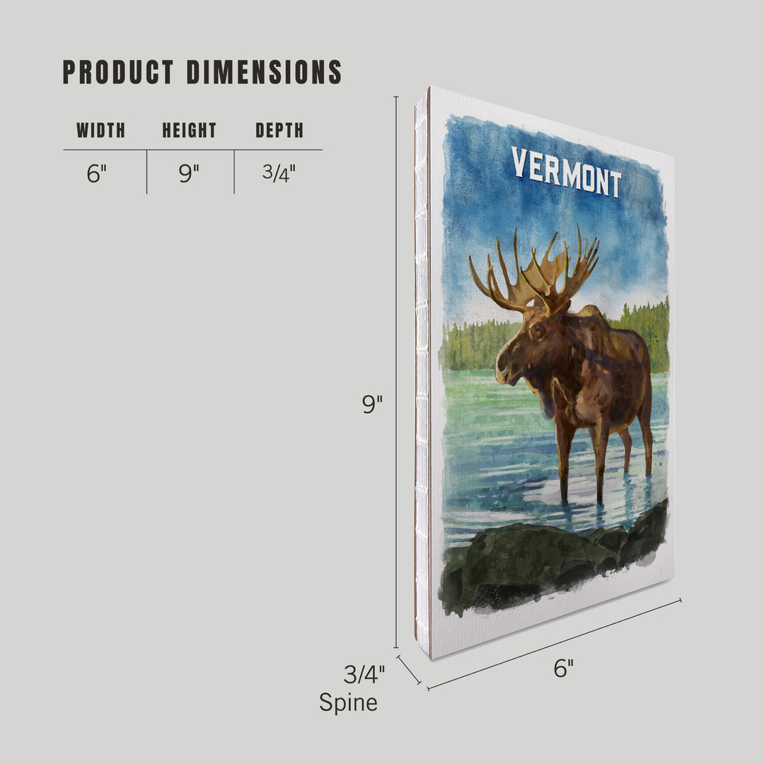 Lined 6x9 Journal, Vermont, Watercolor Study, Moose, Lay Flat, 193 Pages, FSC paper