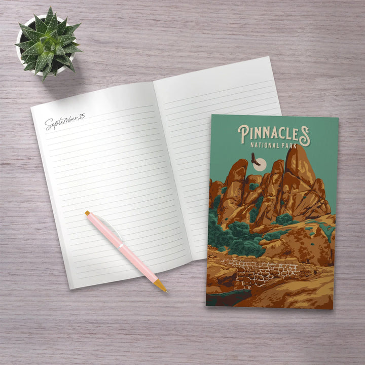 Lined 6x9 Journal, Pinnacles National Park, California, Painterly National Park Series, Lay Flat, 193 Pages, FSC paper