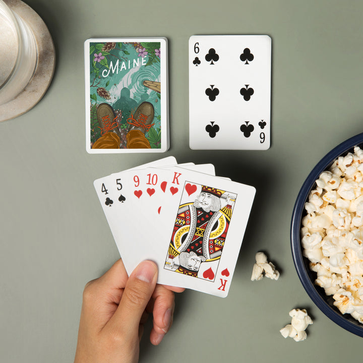 Playing Cards, Maine, Embrace the Elements Hiking, 52 Card Deck with Jokers in Box, Unique Art
