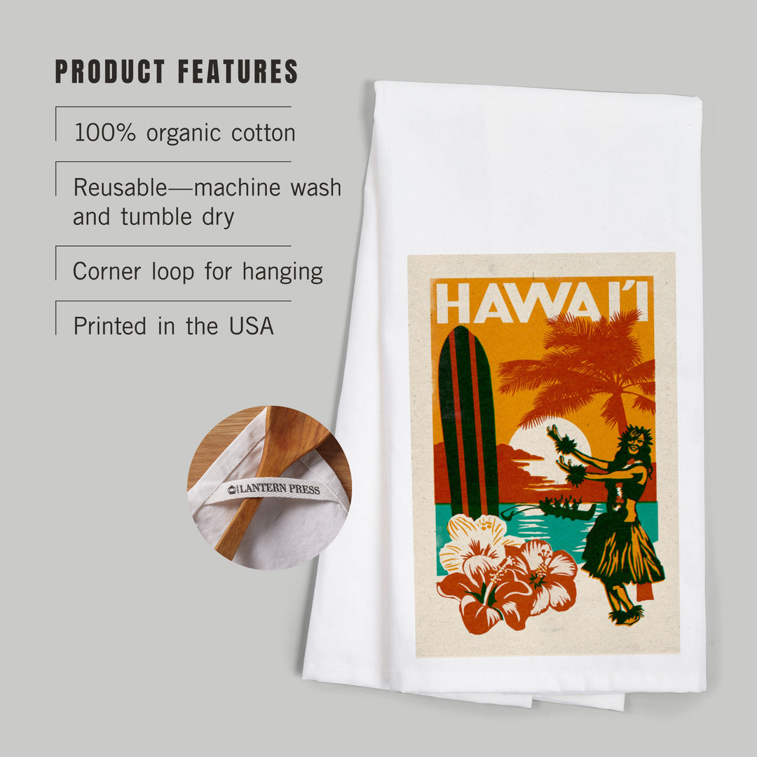 Hawai'i, Woodblock, Organic Cotton Kitchen Tea Towels