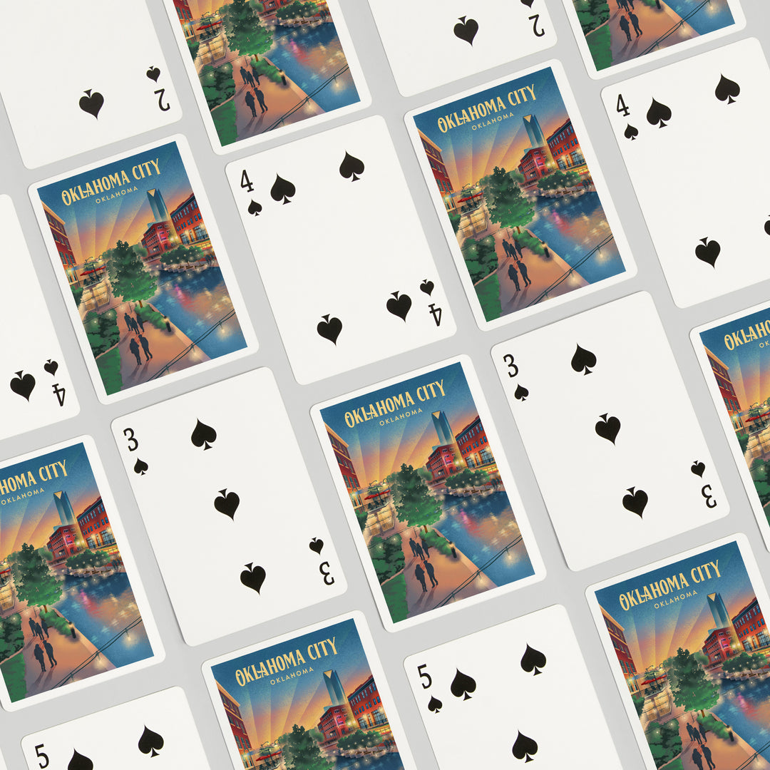 Playing Cards, Oklahoma City, Oklahoma, River Walk, Lithograph, 52 Card Deck with Jokers in Box, Unique Art