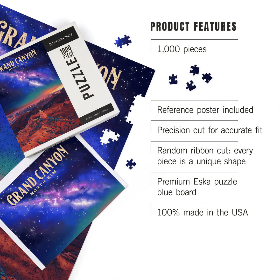 North Rim, Arizona, Oil Painting, Grand Canyon with Stars and Milky Way, 1000 Piece Jigsaw Puzzle