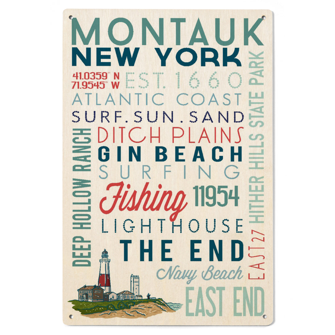 Montauk, New York, Typography, Lantern Press Artwork, Wood Signs and Postcards