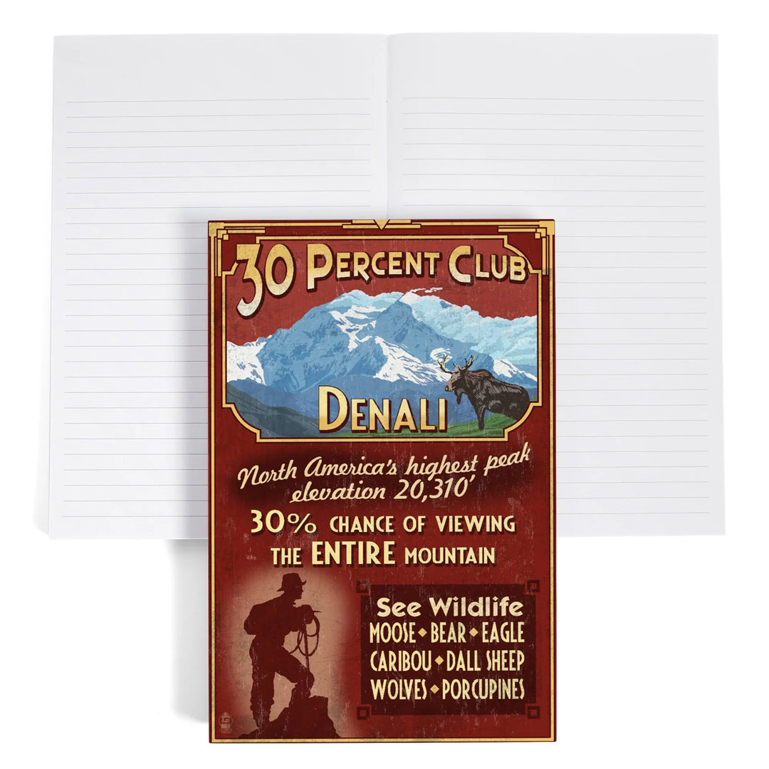 Lined 6x9 Journal, Denali National Park, Alaska, 30% Club Vintage Sign, Lay Flat, 193 Pages, FSC paper
