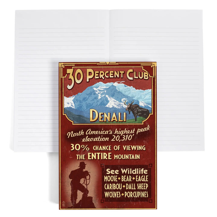 Lined 6x9 Journal, Denali National Park, Alaska, 30% Club Vintage Sign, Lay Flat, 193 Pages, FSC paper