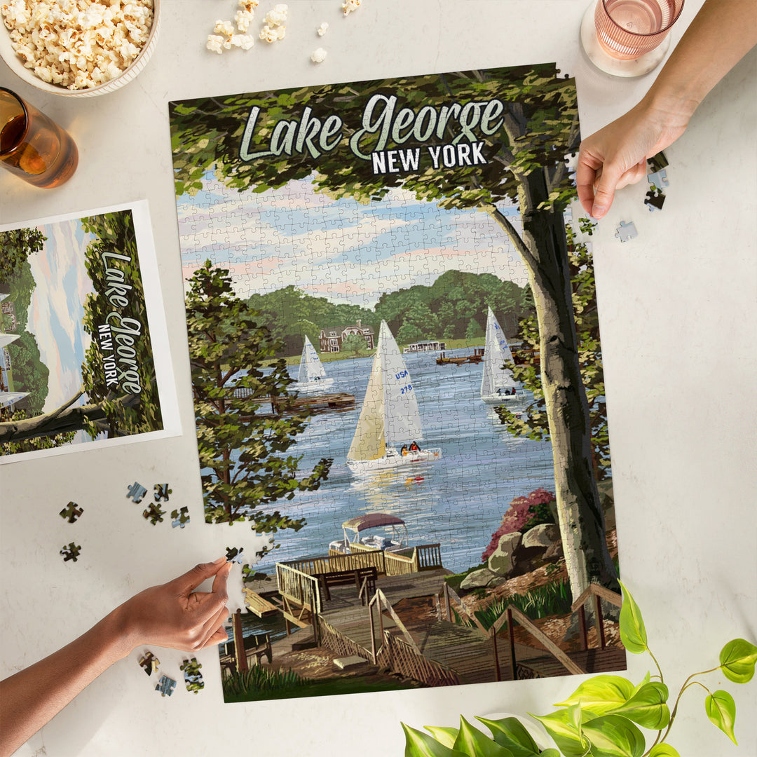 Lake George, New York, Lake View and Sailboats, Jigsaw Puzzle