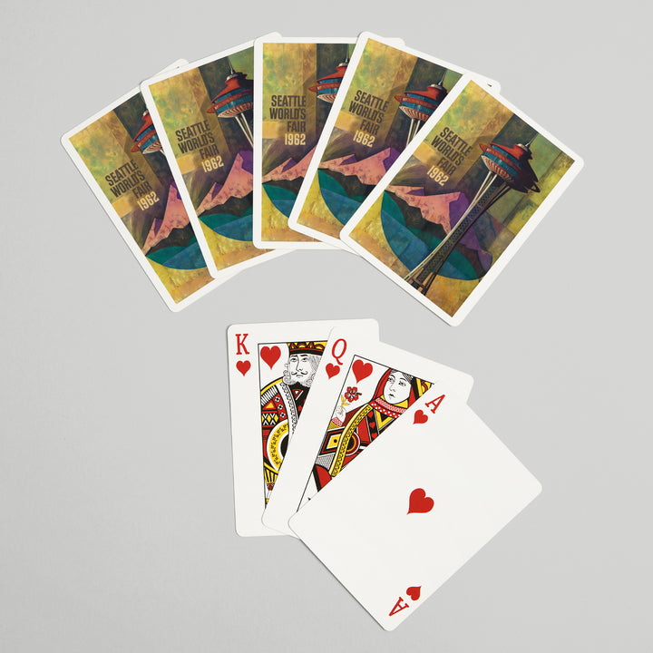 Playing Cards, Seattle, Washington, Space Needle World's Fair, Vintage Travel Poster, 52 Card Deck with Jokers in Box, Unique Art