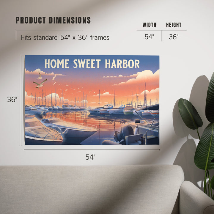 Lithograph, Home Sweet Harbor, Boats in Marina, Art & Giclee Prints