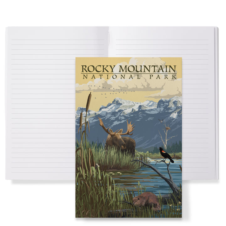 Lined 6x9 Journal, Rocky Mountain National Park, Mountain and Marsh Scene, Lay Flat, 193 Pages, FSC paper