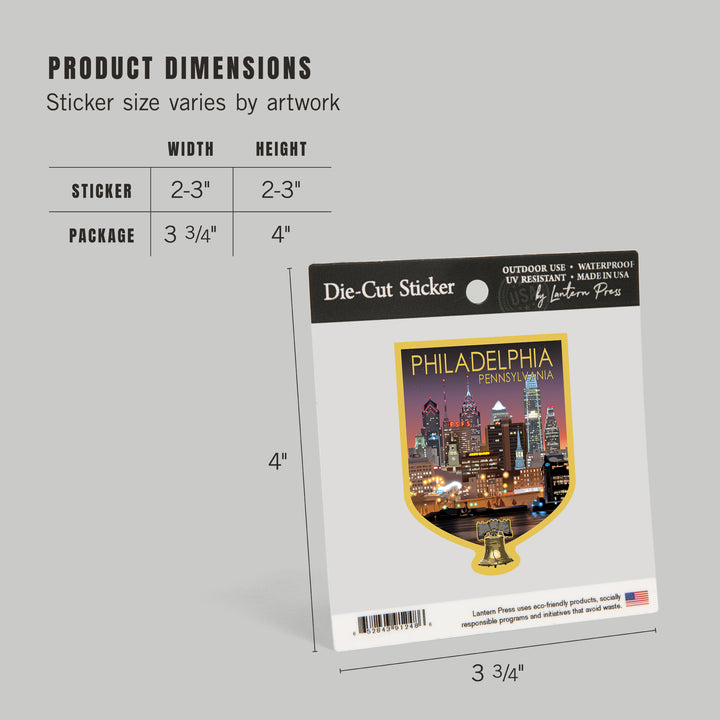 Philadelphia, Pennsylvania, Photo, Skyline at Night, Vinyl Sticker
