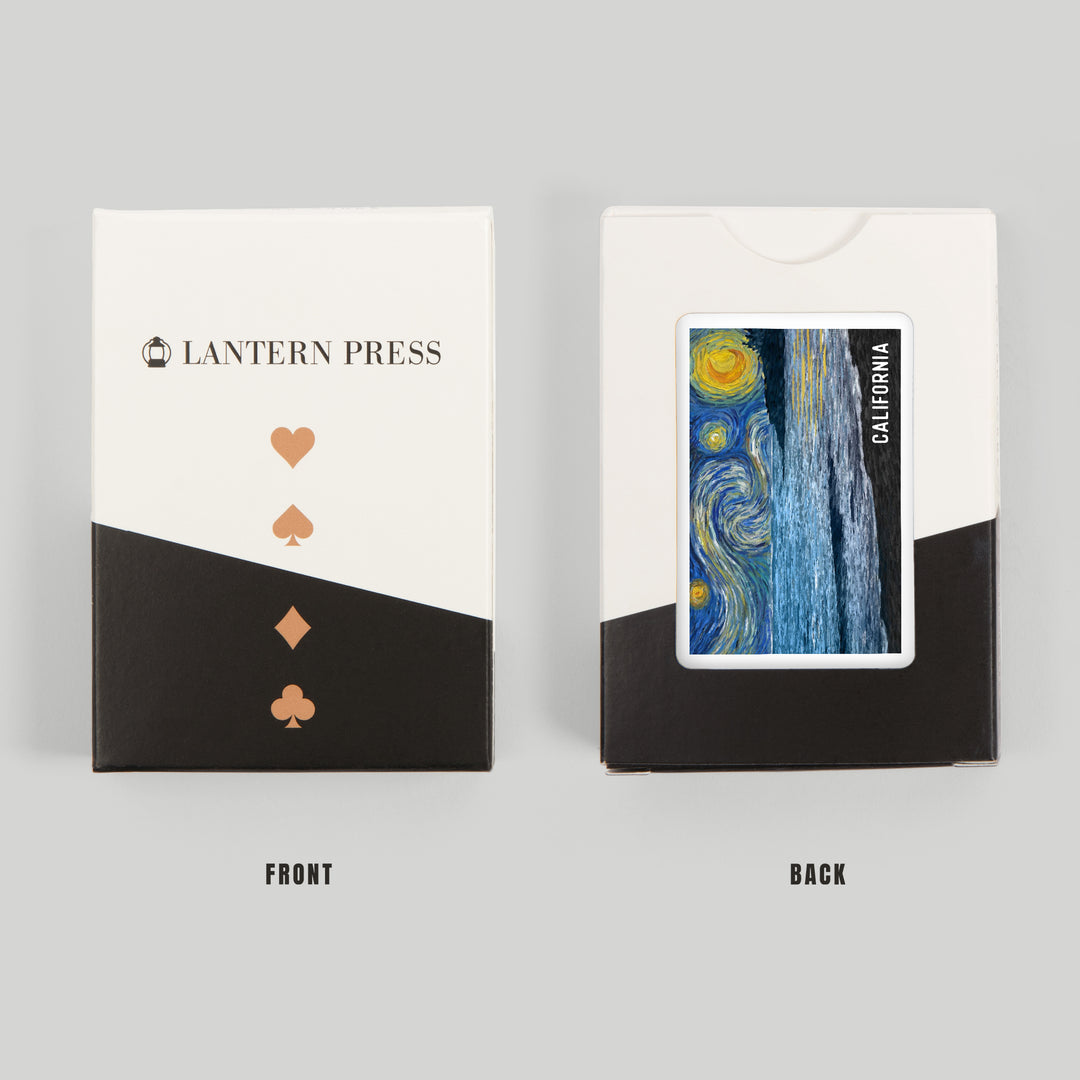 Playing Cards, California, Starry Night, Ocean, 52 Card Deck with Jokers in Box, Unique Art