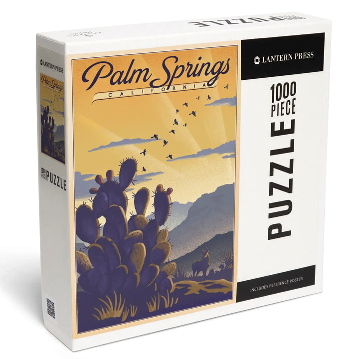 Palm Springs, California, Lithograph, Cactus and Desert Scene, Jigsaw Puzzle