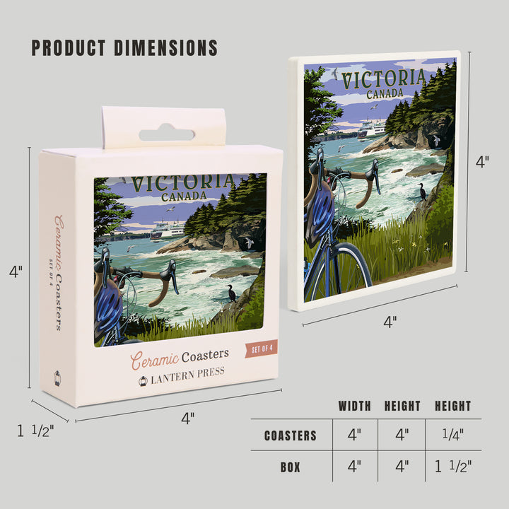 Victoria, Canada, Painterly, Coastal Scene, Bike and Ferry, Coasters