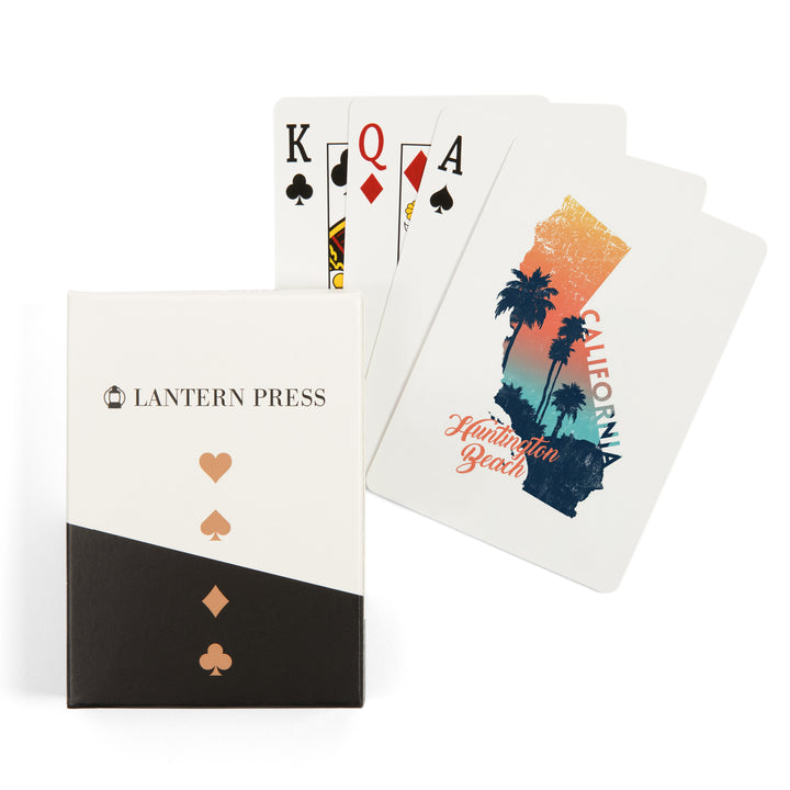 Playing Cards, Huntington Beach, California, State Abstract, Palm Scene, 52 Card Deck with Jokers in Box, Unique Art