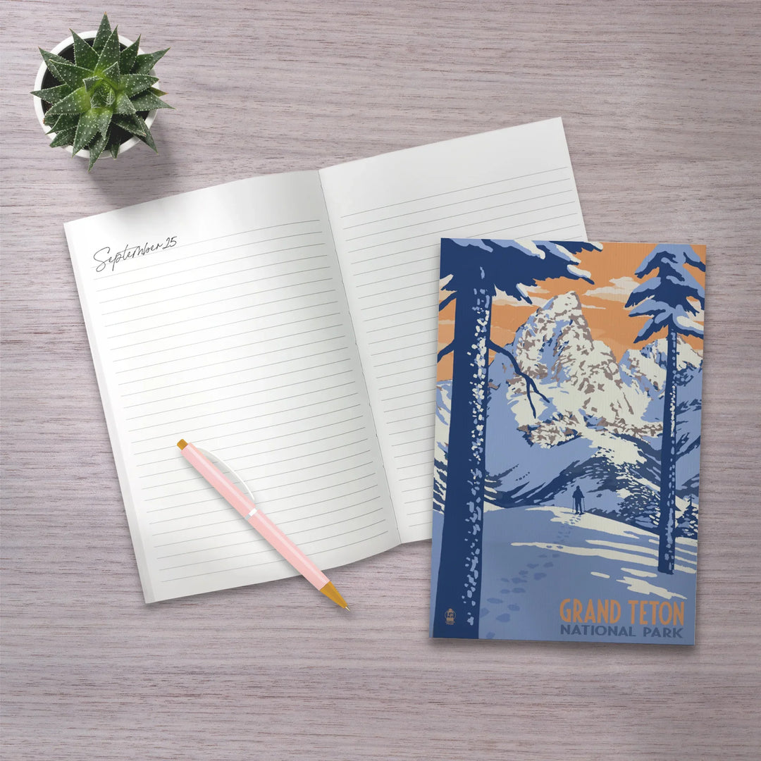 Lined 6x9 Journal, Grand Teton National Park, Wyoming, Winter Scene, Lay Flat, 193 Pages, FSC paper