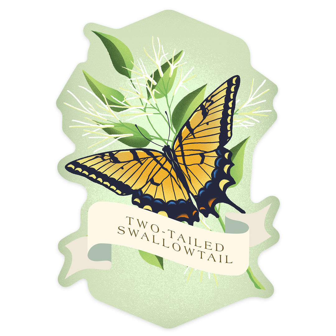 Vintage Flora, Two-Tailed Swallowtail, Contour, Vinyl Sticker