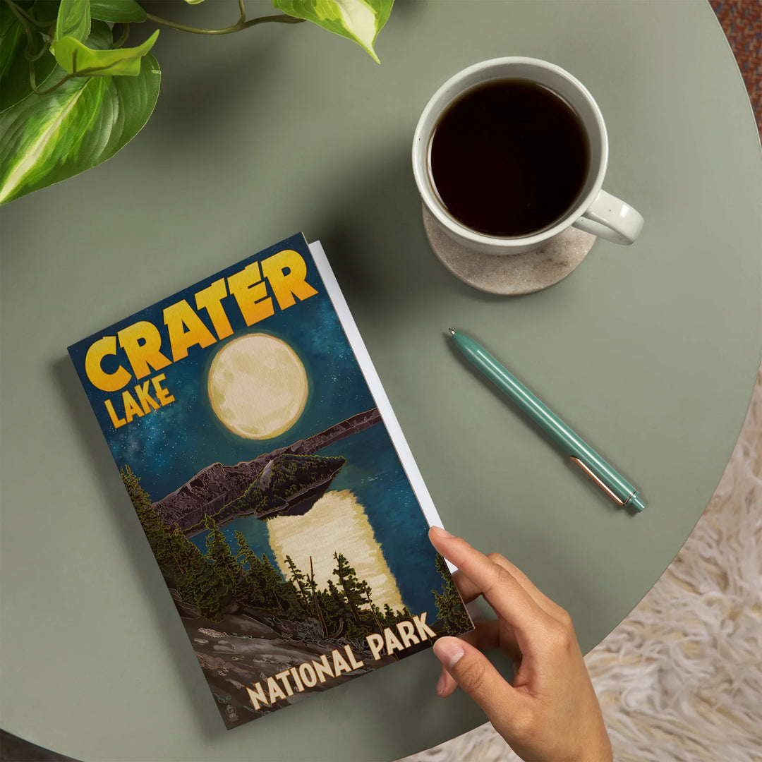 Lined 6x9 Journal, Crater Lake National Park, Oregon, Lake and Full Moon, Lay Flat, 193 Pages, FSC paper