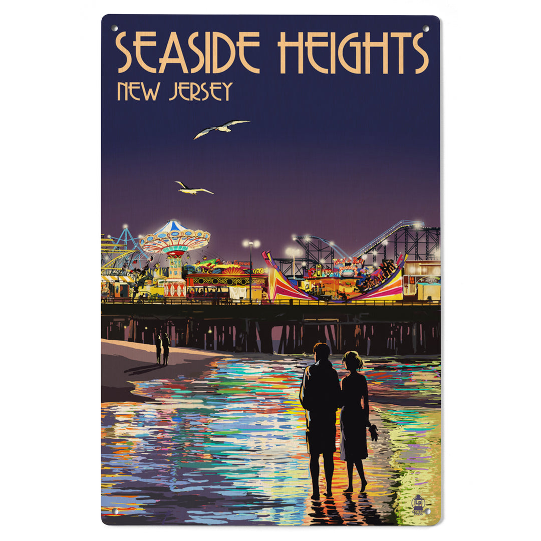 Seaside Heights, New Jersey, Pier at Night, Lantern Press Artwork, Wood Signs and Postcards