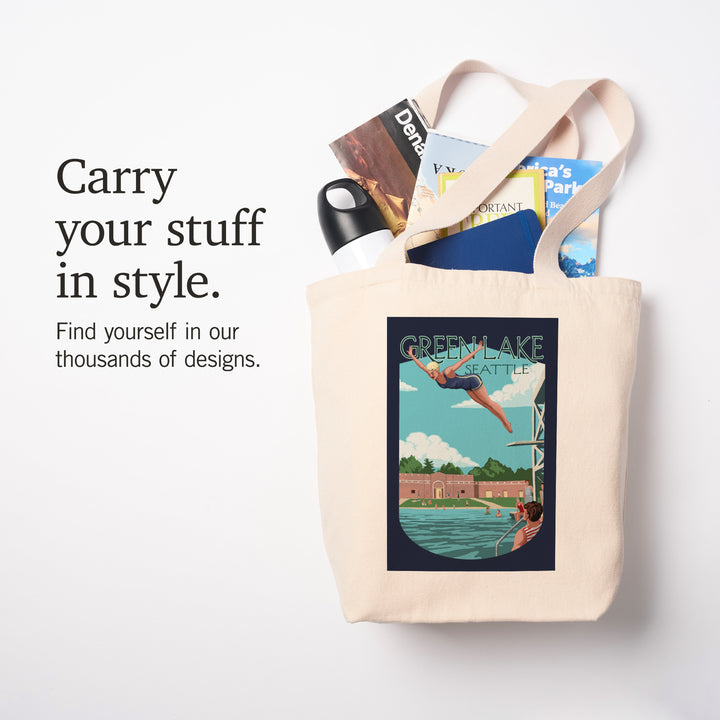 Seattle, Washington, Green Lake Woman Diving,, Tote Bag