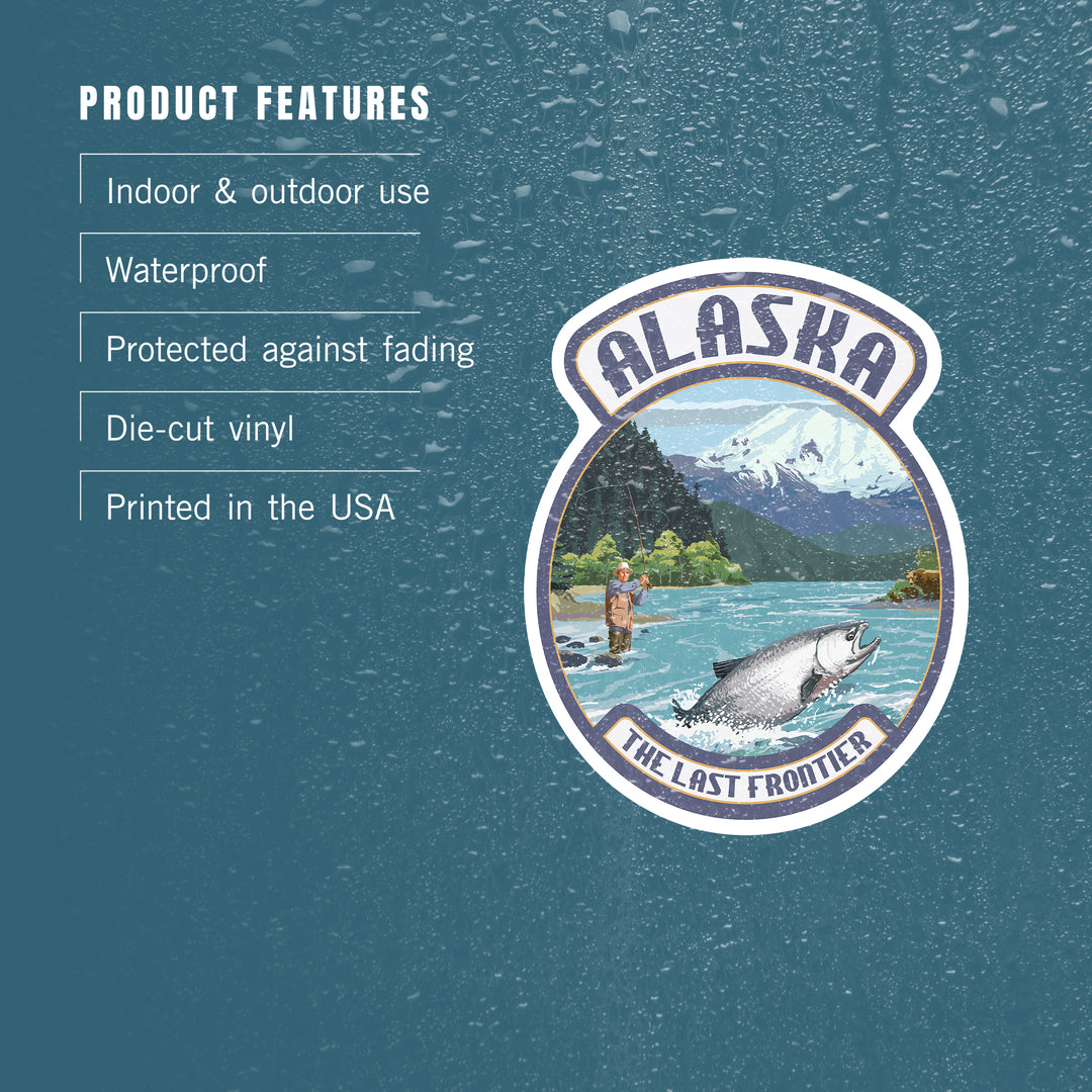 Alaska, Salmon Fisherman Angler, Contour, Vinyl Sticker