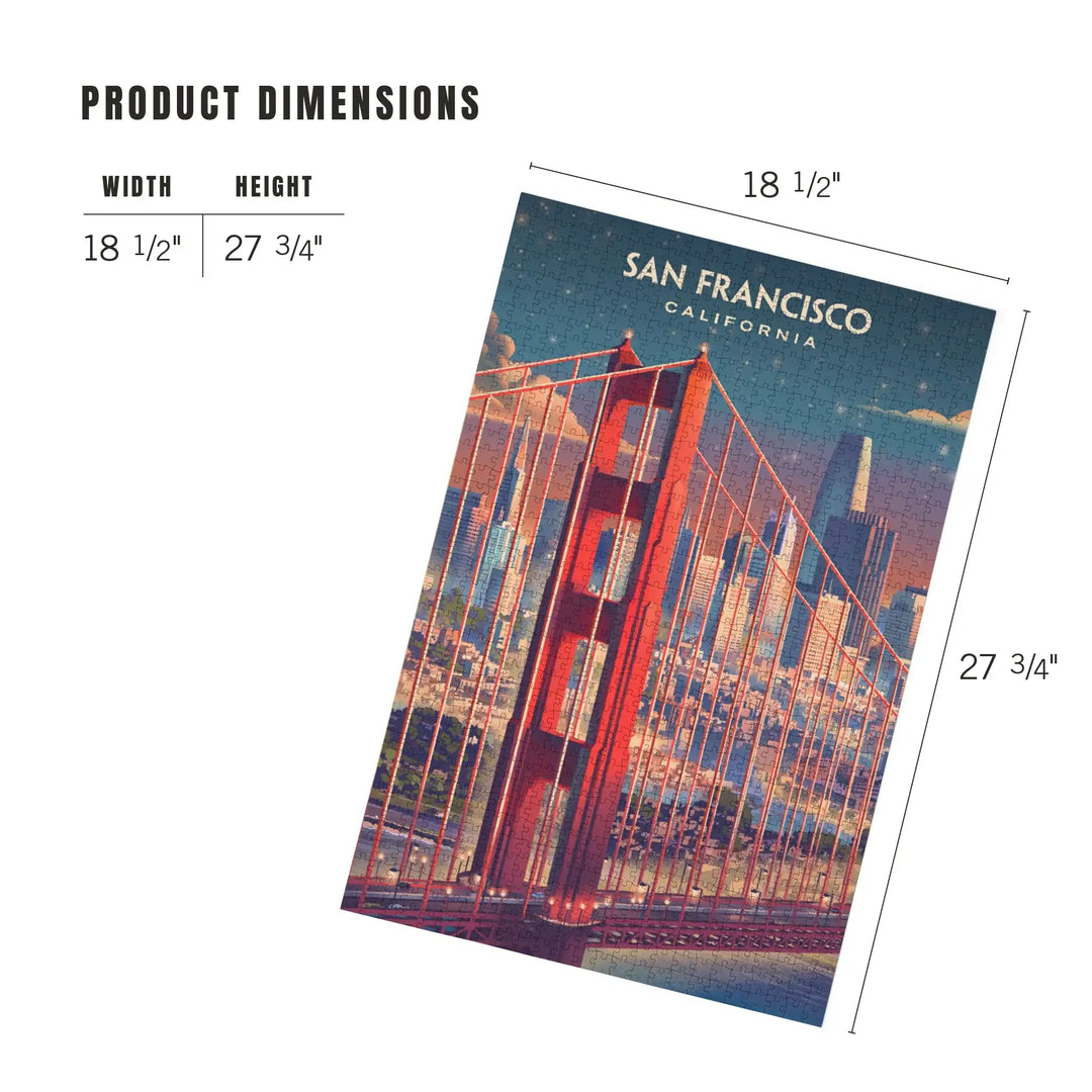 San Francisco, California, Lithograph, Skyline at Dusk, Jigsaw Puzzle