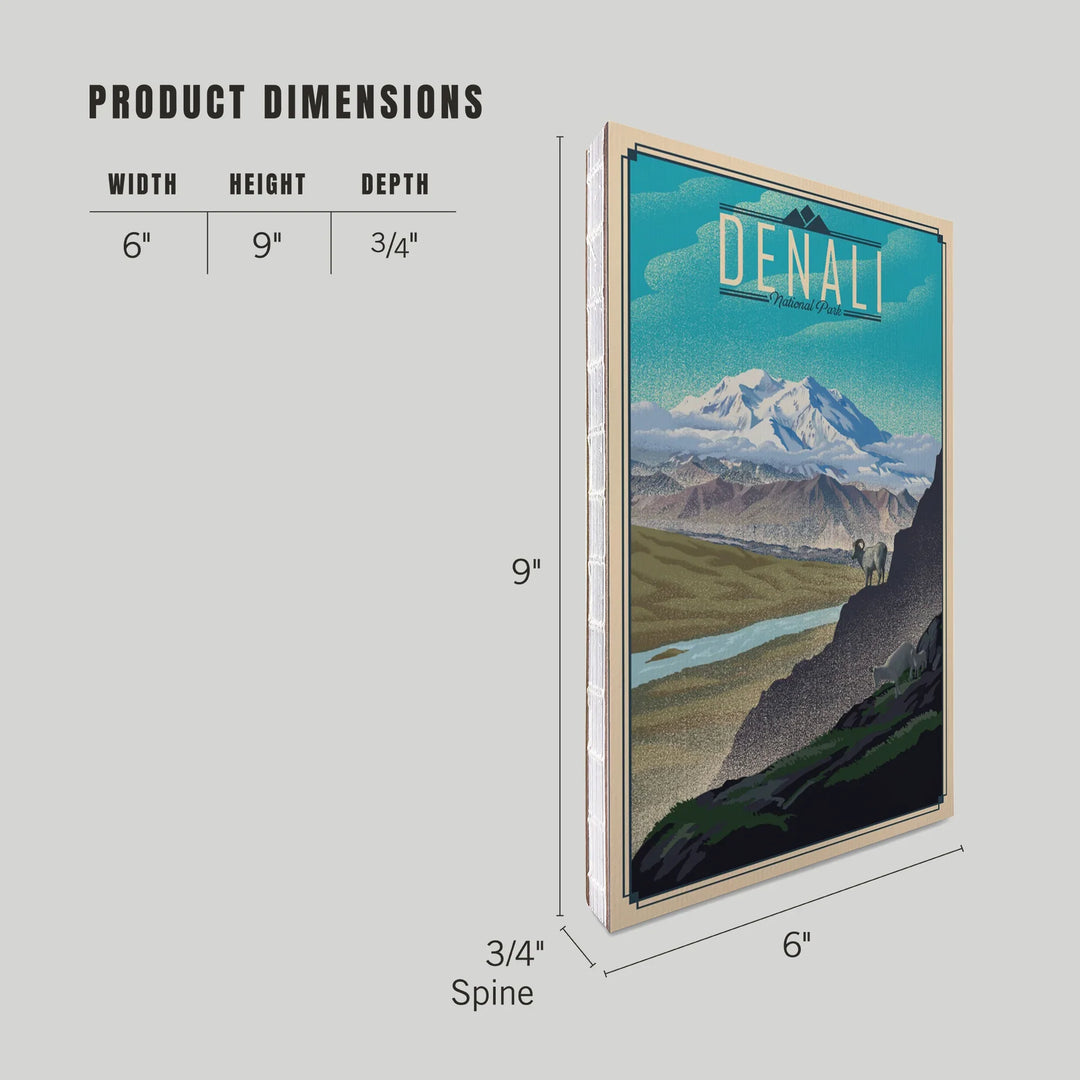 Lined 6x9 Journal, Denali National Park, Lithograph National Park Series, Lay Flat, 193 Pages, FSC paper