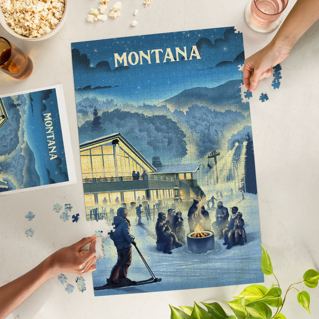 Montana, Lithograph, Snow Lodge, 1000 Piece Jigsaw Puzzle