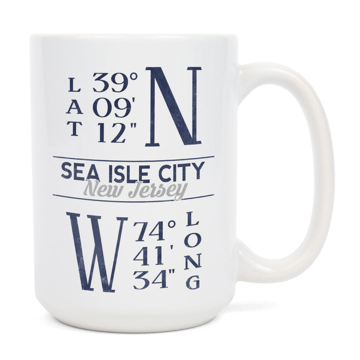 Sea Isle City, New Jersey, Latitude & Longitude, Lantern Press Artwork, Ceramic Mug