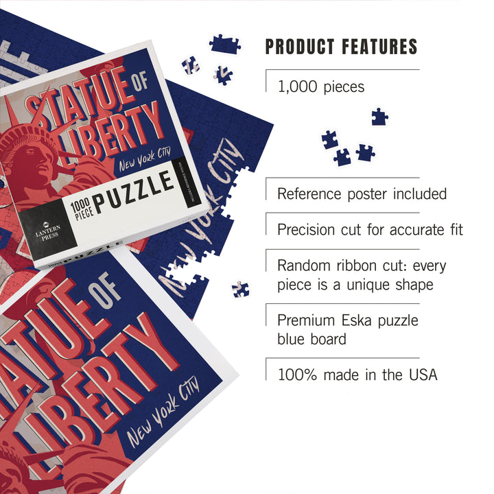 New York City, New York, Statue of Liberty, Red, White and Blue, Jigsaw Puzzle