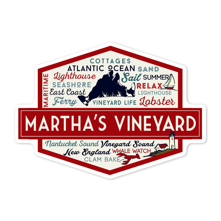 Martha's Vineyard, Massachusetts, Typography & Icons, Contour, Lantern Press Artwork, Vinyl Sticker