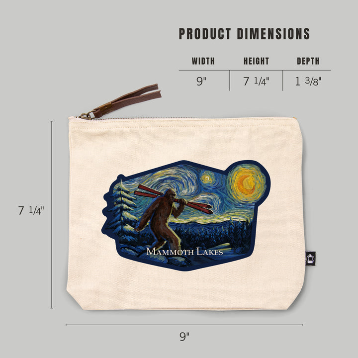 Mammoth Lakes, California, Winter Bigfoot with Skis, Starry Night,, Organic Cotton Zipper Pouch, Go Bag