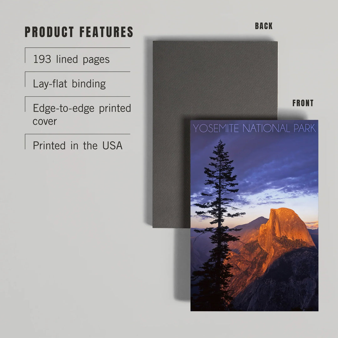 Lined 6x9 Journal, Yosemite National Park, California, Half Dome and Pine Tree, Lay Flat, 193 Pages, FSC paper