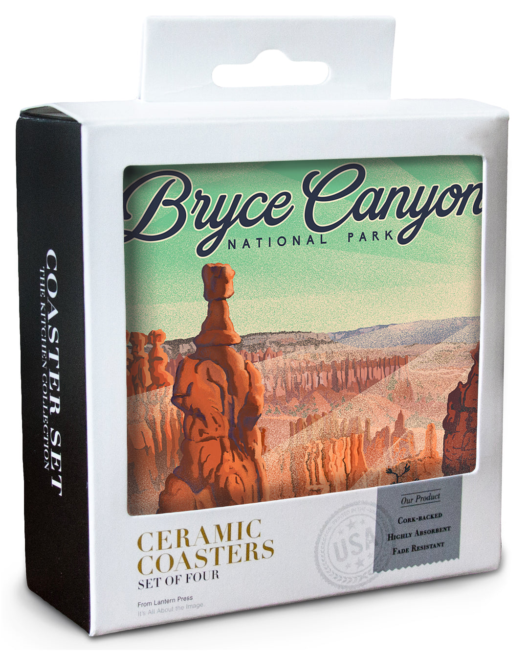 Bryce Canyon National Park, Utah, Bryce Point, Lithograph National Park Series, Coaster Set