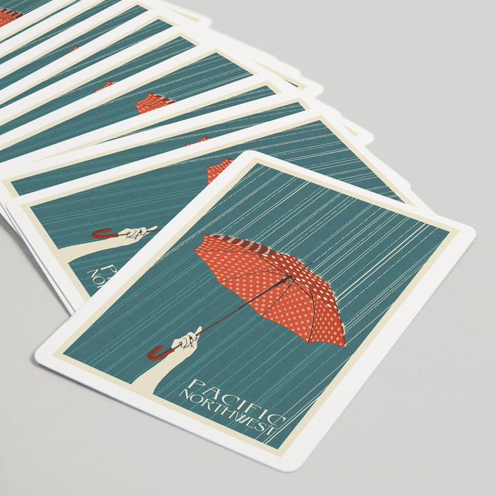 Playing Cards, Pacific Northwest, Umbrella Letterpress, 52 Card Deck with Jokers in Box, Unique Art