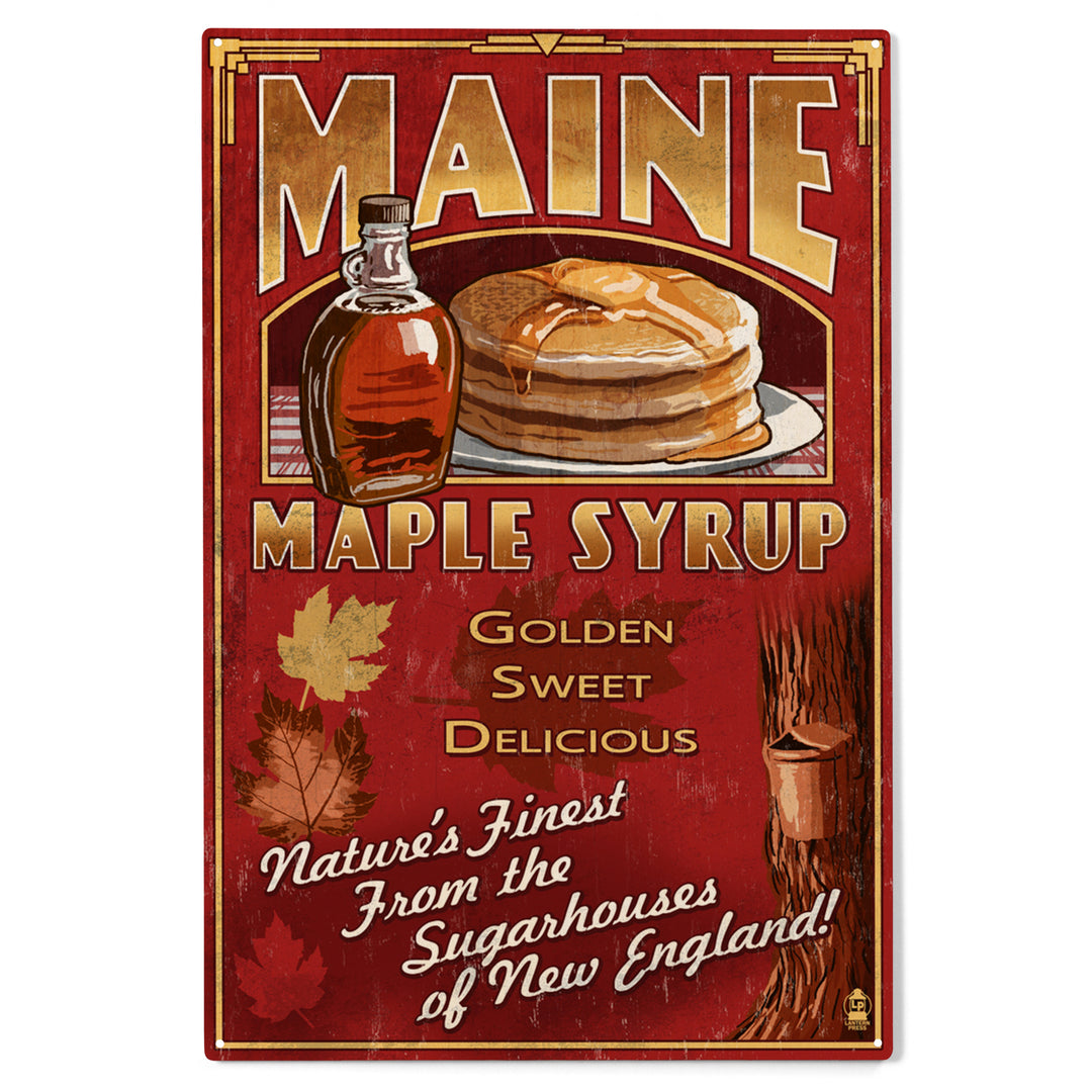 Maine, Maple Syrup Vintage Sign, Wood Sign and Postcards