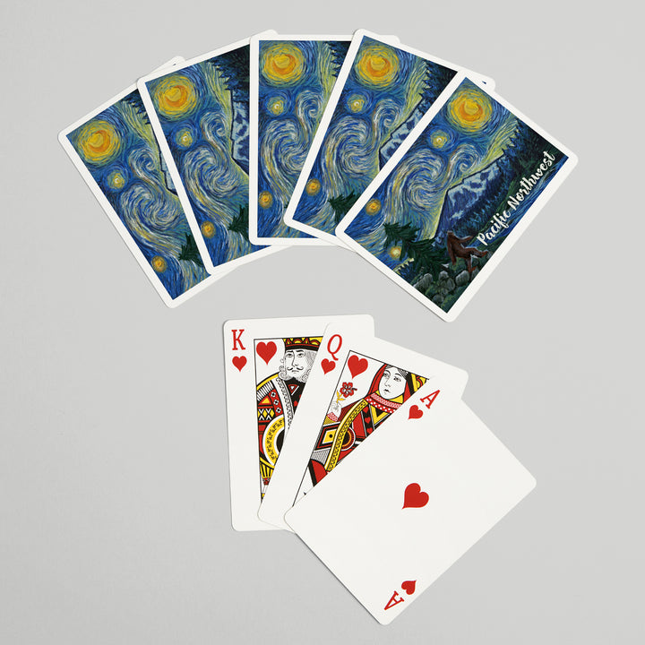 Playing Cards, Pacific Northwest, Bigfoot, Starry Night, 52 Card Deck with Jokers in Box, Unique Art
