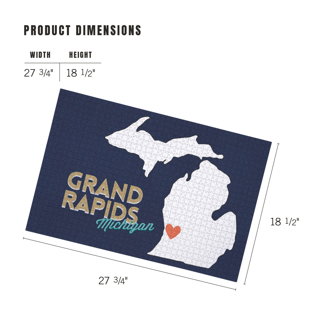 Grand Rapids, Michigan, Home State with Red Heart, Jigsaw Puzzle