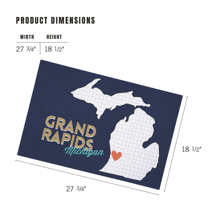 Grand Rapids, Michigan, Home State with Red Heart, Jigsaw Puzzle