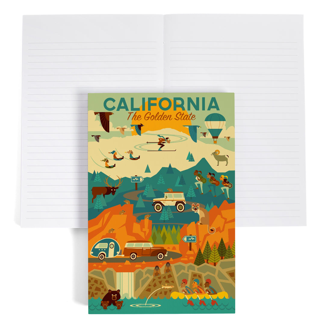 Lined 6x9 Journal, California, The Golden State, Geometric, Lay Flat, 193 Pages, FSC paper