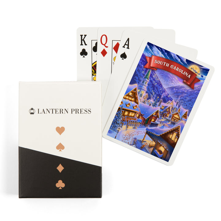 Playing Cards, South Carolina, Sleepy Winter Village, 52 Card Deck with Jokers in Box, Unique Art