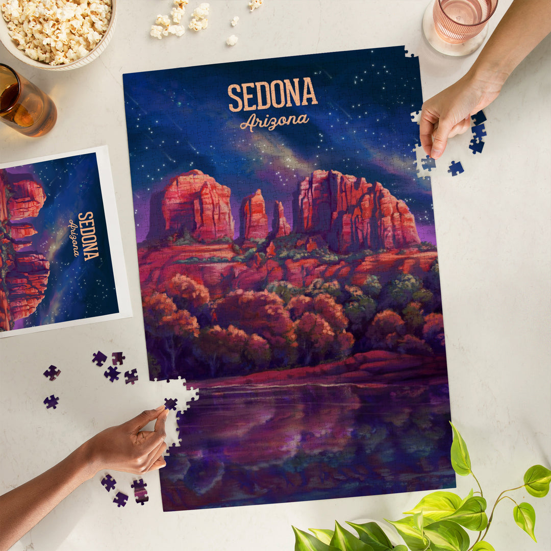 Sedona, Arizona, Oil Painting, Cathedral Rock under the Milky Way, 1000 Piece Jigsaw Puzzle
