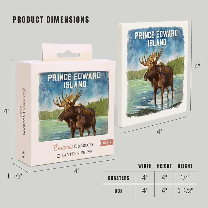 Prince Edward Island, Watercolor Study, Moose, Coaster Set