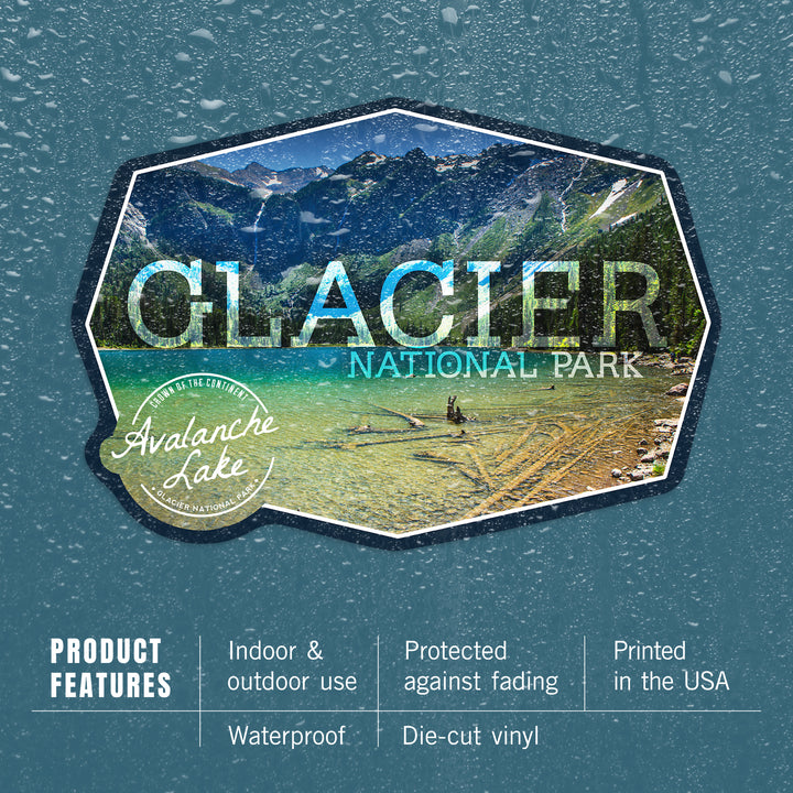 Glacier National Park, Montana, Avalanche Lake (Badge), Contour, Photography, Vinyl Sticker